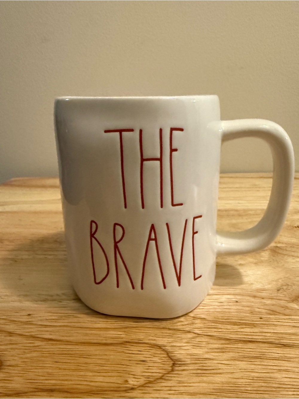 Rae Dunn White Mug with Red 'THE BRAVE' Lettering